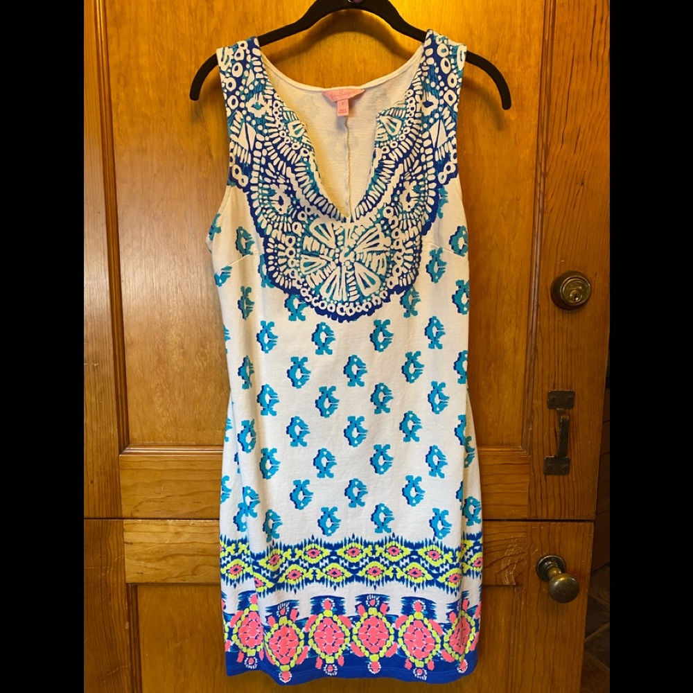 Lilly Pulitzer Harper Shift Dress Resort White "To the Sea Turtle" Hard to find